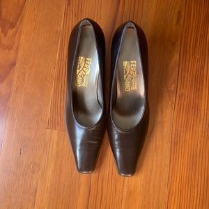Ferragamo heels, black 9.5 square toe